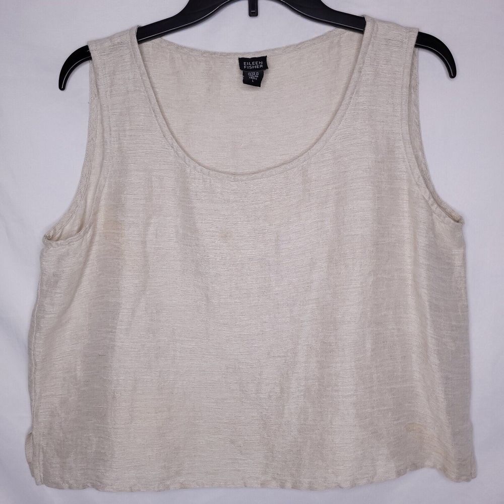 Eileen Fisher Tank Top Womens Large Beige Linen Cotton Casual